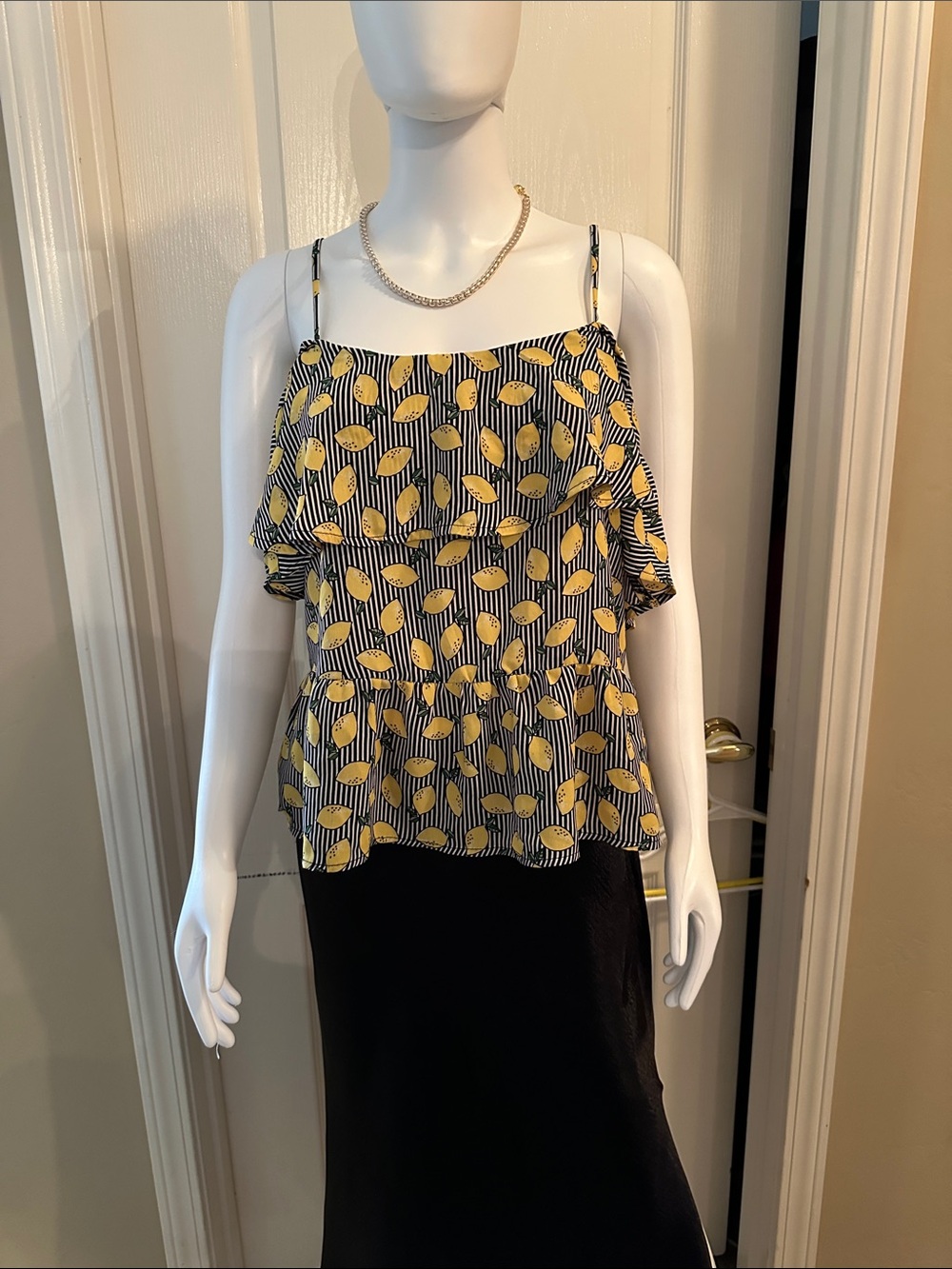 Lily White Yellow Lemon Print Cold-Shoulder Top